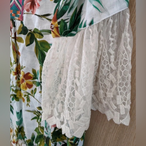 JOHN MARK Women Tunic Top Tropical Vacation Floral Embroidered Linen Lace, Sz M - Picture 5 of 7